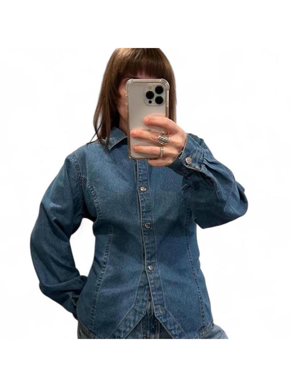 Vintage Y2K Denim Button Front Shirt Jacket Top